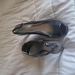 Peep Toe black sling back heels